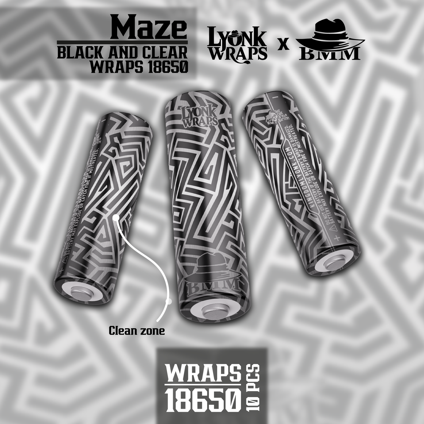 BMM Maze Black And Clear 18650 / 10 wraps in the package